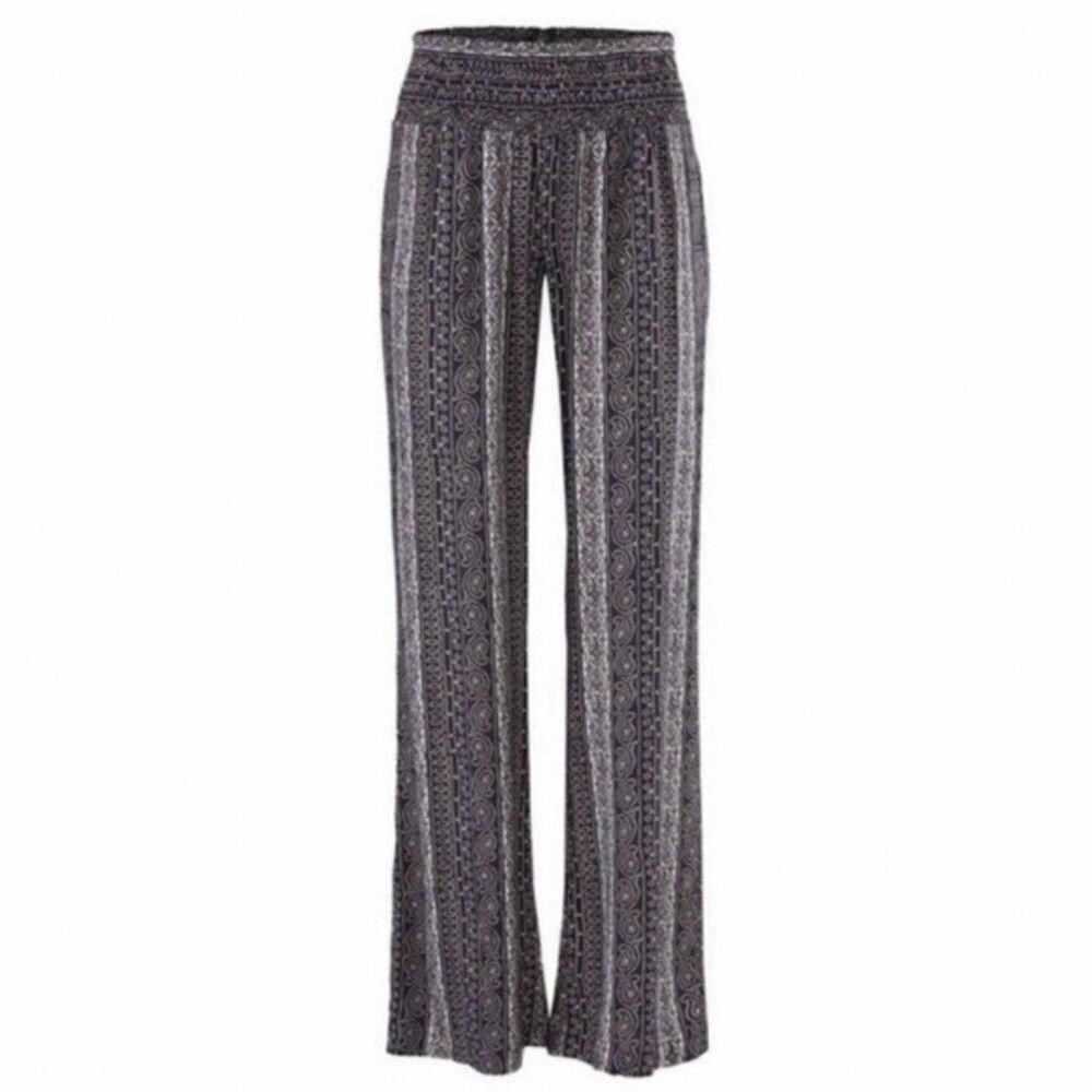 CABI Villa Palazzo Navy Blue Wide Leg Smocked Waist Pants S 5704 Boho